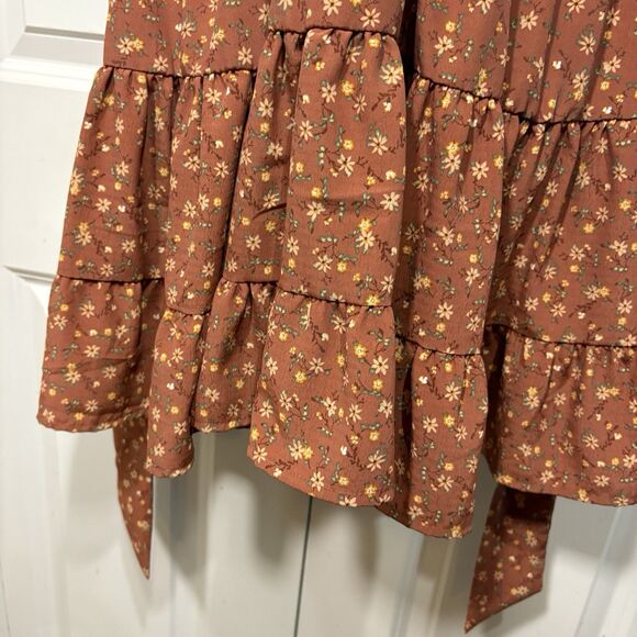 Altar’d State Danielyn Dress Womens L Brown Floral Cottagecore Puff Sleeve Boho - Picture 3 of 10